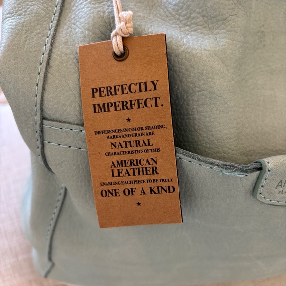 NWT American Leather Co.  genuine leather hobo bag in a light blue/mint color, - Picture 10 of 16
